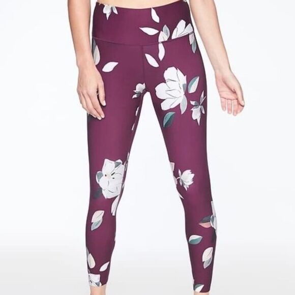 Athleta Floral Elation 7/8 Tight Athletic Leggings Womens Small Wine Purple Red - Picture 1 of 16